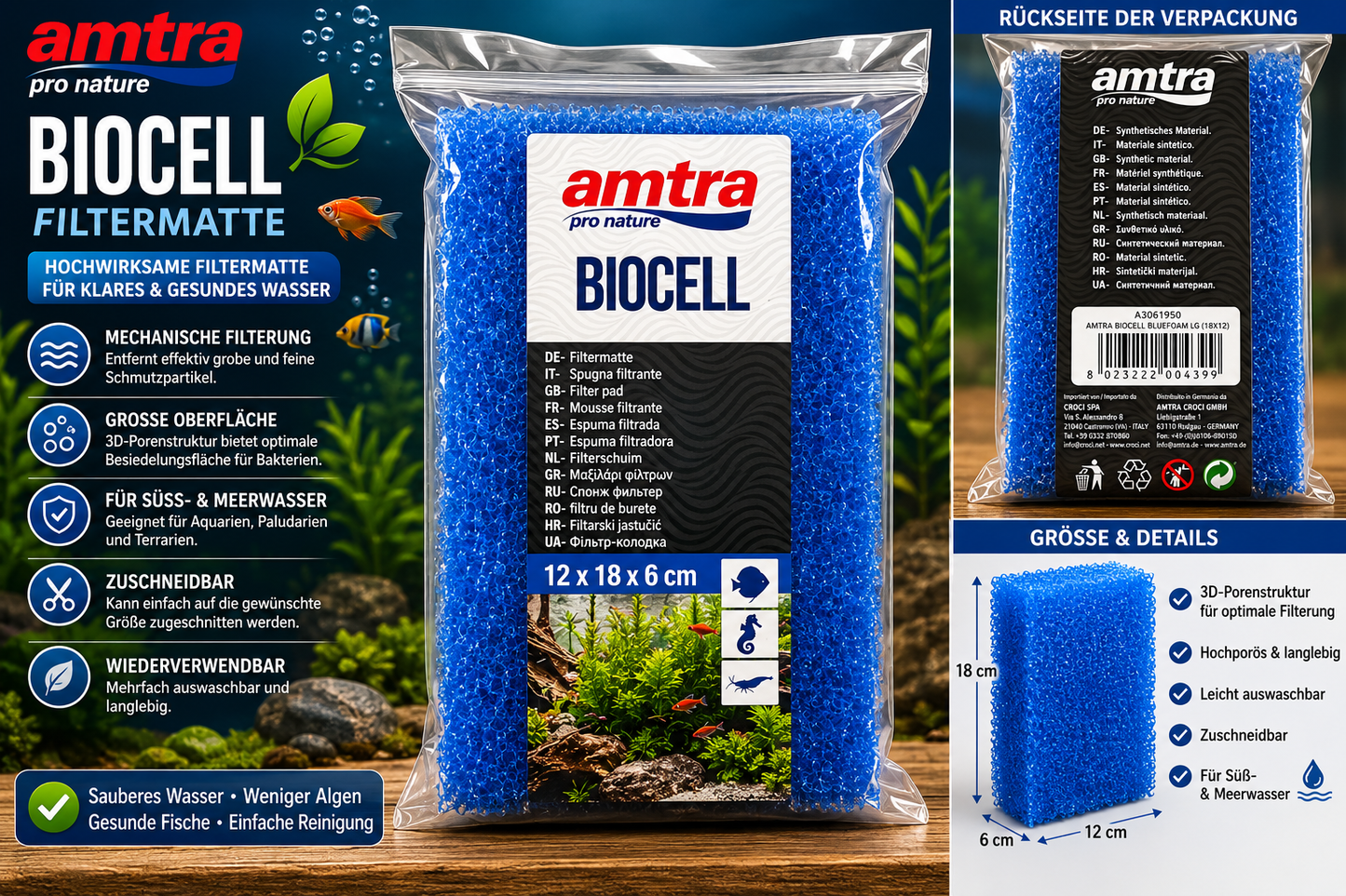 AMTRA BIOCELL BLAUER SCHAUM 18 X X X6 cm - Groß 10 ppi