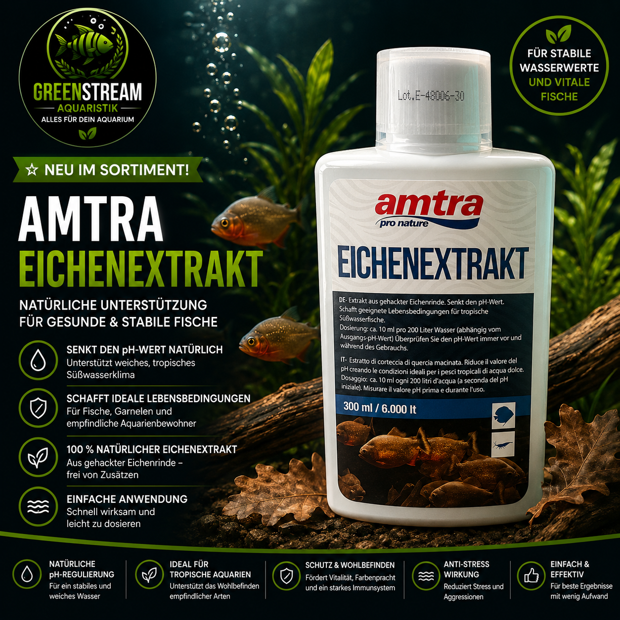Amtra pro nature eichen extrakt senkt pH-Wert 300ml Süßwasser